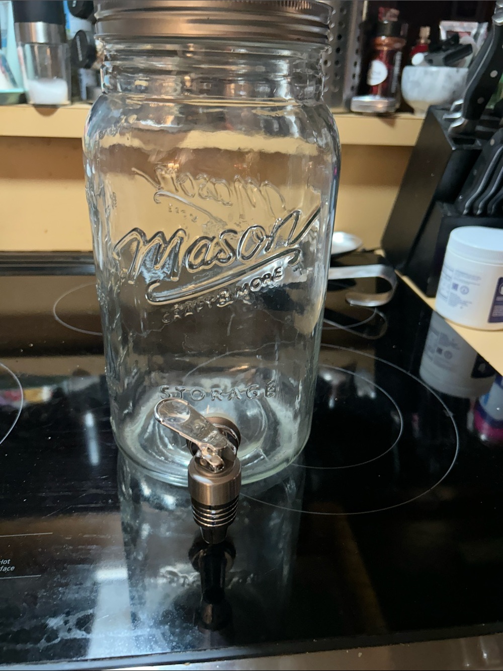 Mason Clear Glass Beverage Dispenser with Silver Spigot. Great condition